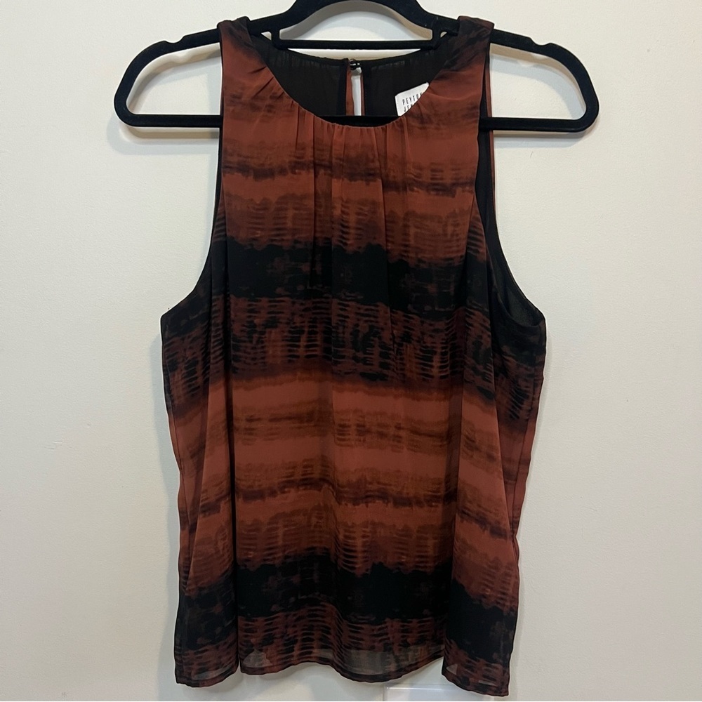 Tank Top Blouse in Brown and Black Resort wear Business Careerwear Career Spring